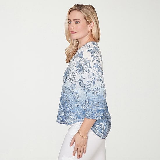 Alfred Dunner Out Of The Blue Womens V Neck 3/4 Sleeve Blouse