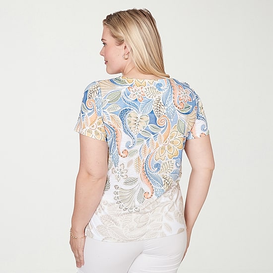 Alfred Dunner Out Of The Blue Womens Crew Neck Short Sleeve T-Shirt