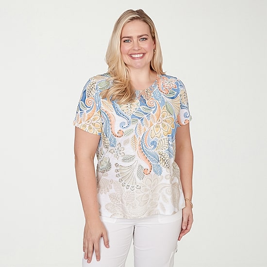 Alfred Dunner Out Of The Blue Womens Crew Neck Short Sleeve T-Shirt
