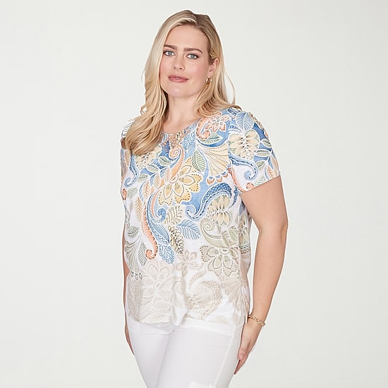 Alfred Dunner Out Of The Blue Womens Crew Neck Short Sleeve T-Shirt