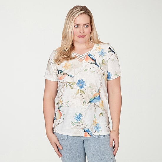 Alfred Dunner Out Of The Blue Womens V Neck Short Sleeve T-Shirt