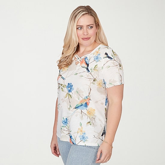 Alfred Dunner Out Of The Blue Womens V Neck Short Sleeve T-Shirt