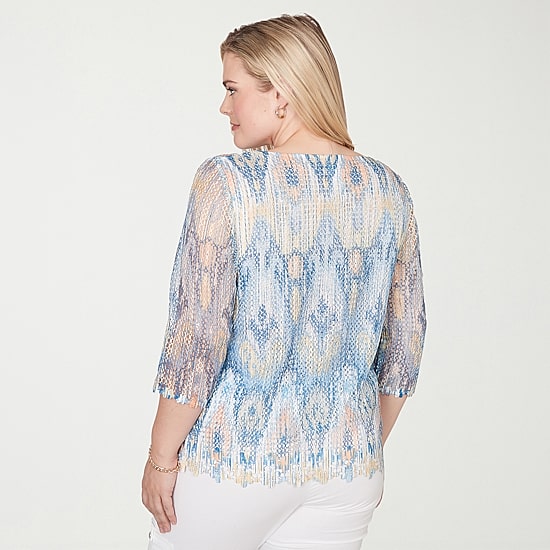 Alfred Dunner Out Of The Blue Womens Crew Neck 3/4 Sleeve T-Shirt