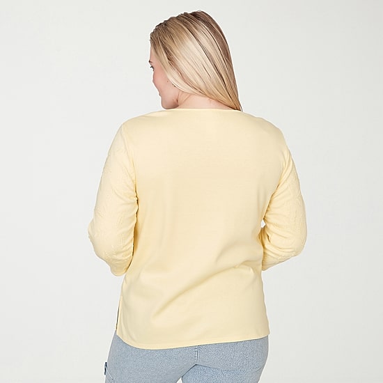 Alfred Dunner Out Of The Blue Womens Crew Neck 3/4 Sleeve T-Shirt