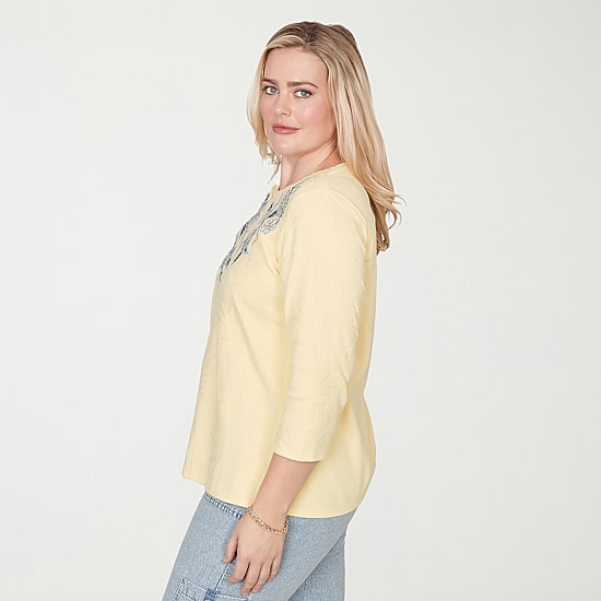 Alfred Dunner Out Of The Blue Womens Crew Neck 3/4 Sleeve T-Shirt