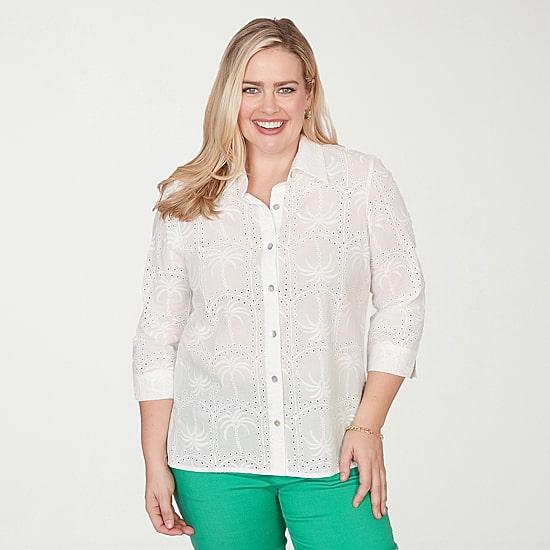 Alfred Dunner Resort Living Womens 3/4 Sleeve Blouse