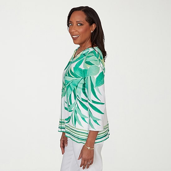 Alfred Dunner Resort Living Womens V Neck 3/4 Sleeve T-Shirt