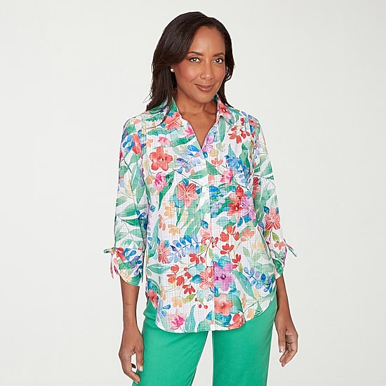 Alfred Dunner Resort Living Womens 3/4 Sleeve Blouse