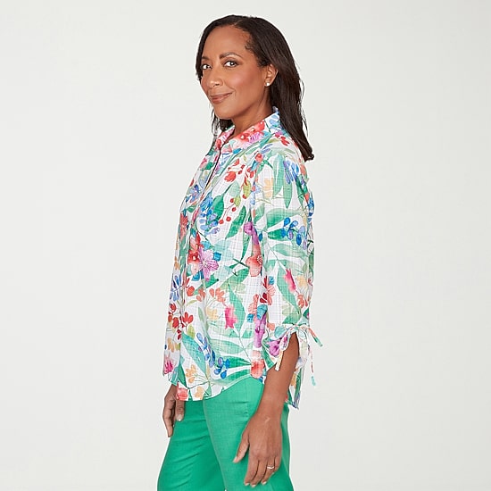 Alfred Dunner Resort Living Womens 3/4 Sleeve Blouse