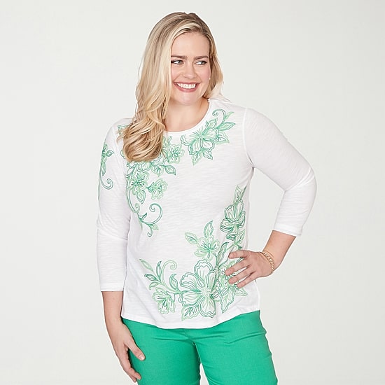Alfred Dunner Resort Living Womens Crew Neck 3/4 Sleeve T-Shirt