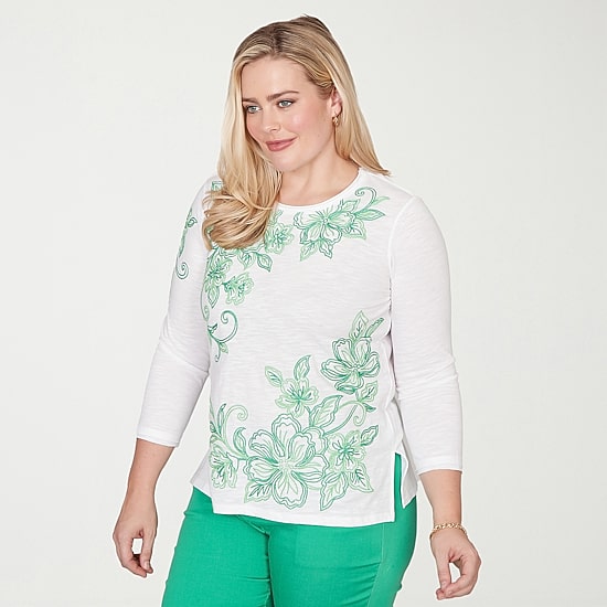 Alfred Dunner Resort Living Womens Crew Neck 3/4 Sleeve T-Shirt