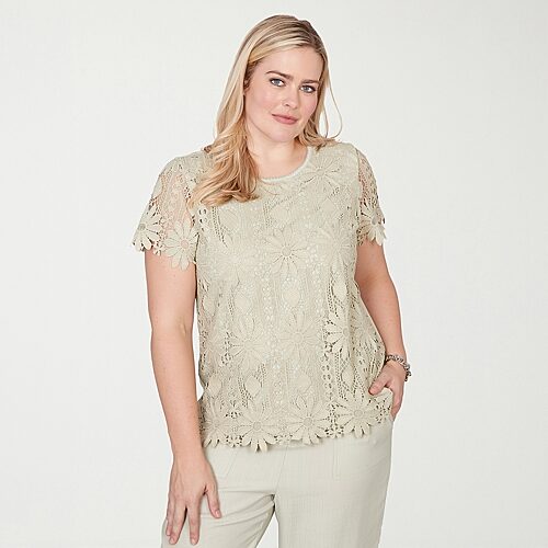 Alfred Dunner Vintage Charm Womens Crew Neck Short Sleeve T-Shirt, Medium, Green