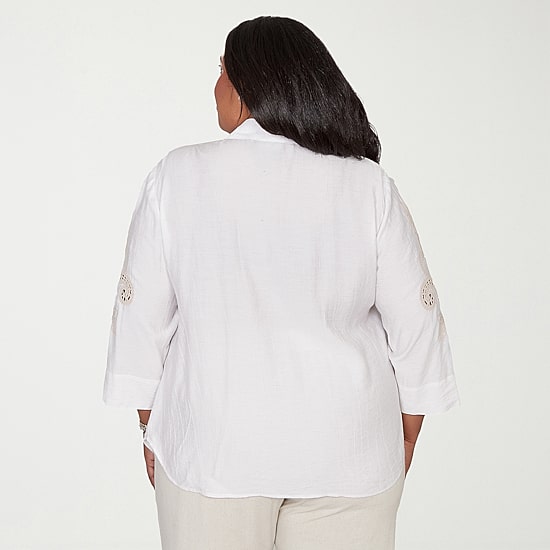 Alfred Dunner Natural Wonder Womens Plus 3/4 Sleeve Blouse