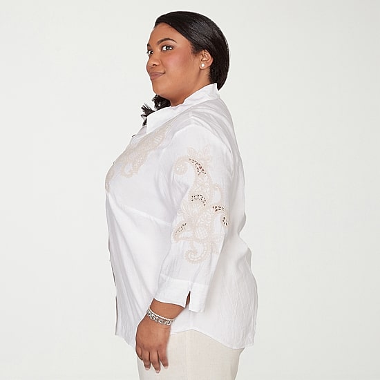 Alfred Dunner Natural Wonder Womens Plus 3/4 Sleeve Blouse