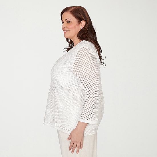 Alfred Dunner Natural Wonder Womens Plus Crew Neck 3/4 Sleeve T-Shirt