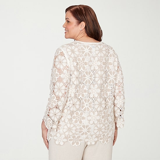 Alfred Dunner Natural Wonder Womens Plus Crew Neck 3/4 Sleeve T-Shirt