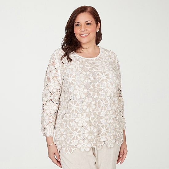 Alfred Dunner Natural Wonder Womens Plus Crew Neck 3/4 Sleeve T-Shirt