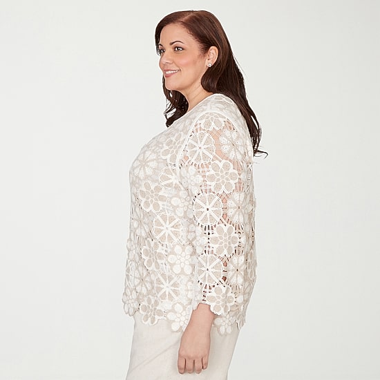 Alfred Dunner Natural Wonder Womens Plus Crew Neck 3/4 Sleeve T-Shirt