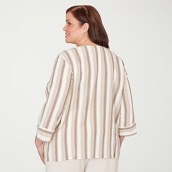 Alfred Dunner Natural Wonder Womens Plus Crew Neck 3/4 Sleeve Blouse