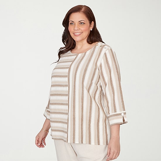 Alfred Dunner Natural Wonder Womens Plus Crew Neck 3/4 Sleeve Blouse