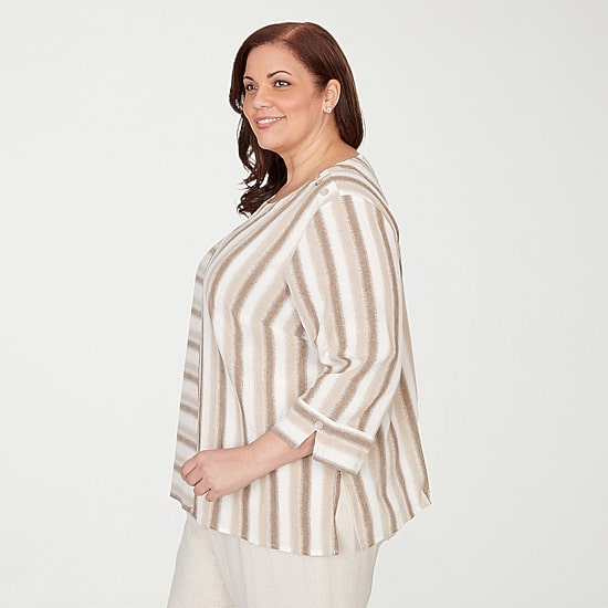 Alfred Dunner Natural Wonder Womens Plus Crew Neck 3/4 Sleeve Blouse