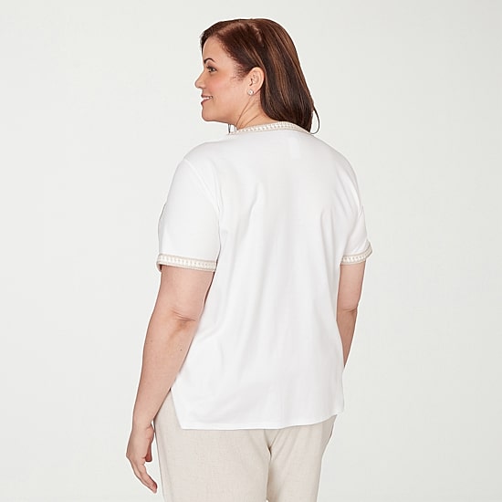 Alfred Dunner Natural Wonder Womens Plus Crew Neck Short Sleeve T-Shirt