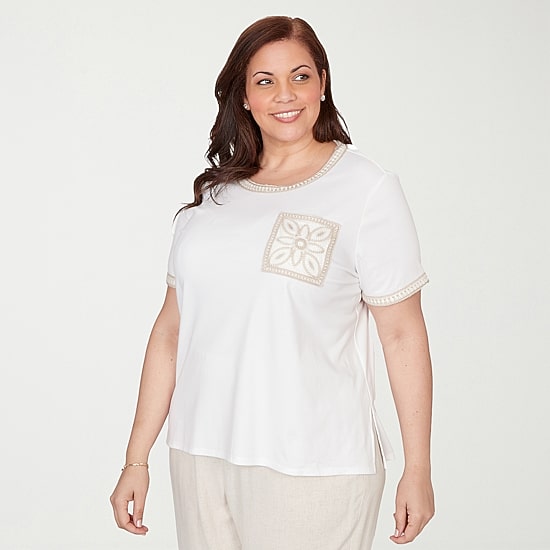 Alfred Dunner Natural Wonder Womens Plus Crew Neck Short Sleeve T-Shirt