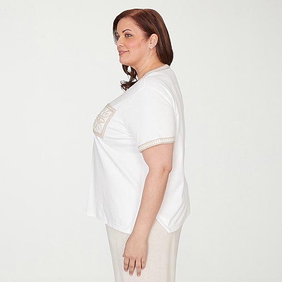 Alfred Dunner Natural Wonder Womens Plus Crew Neck Short Sleeve T-Shirt