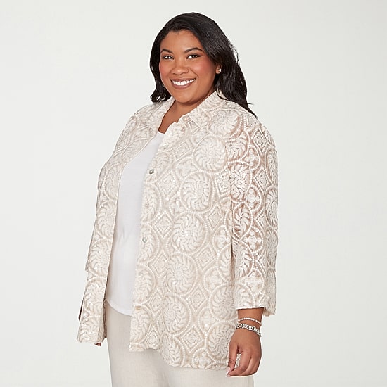 Alfred Dunner Natural Wonder Womens Plus 3/4 Sleeve Layered Top