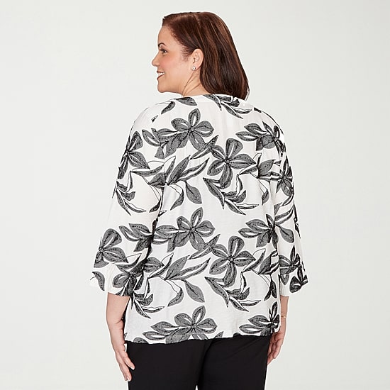 Alfred Dunner Crowd Pleaser Womens Plus Crew Neck 3/4 Sleeve T-Shirt