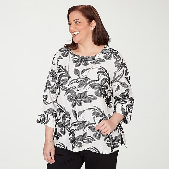 Alfred Dunner Crowd Pleaser Womens Plus Crew Neck 3/4 Sleeve T-Shirt