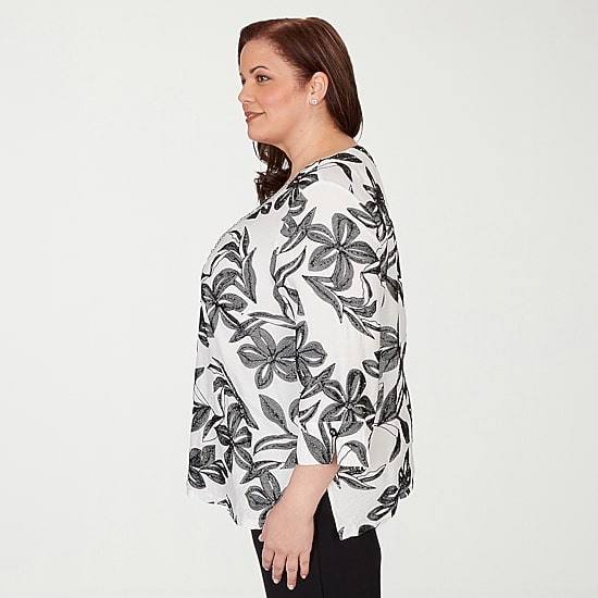Alfred Dunner Crowd Pleaser Womens Plus Crew Neck 3/4 Sleeve T-Shirt