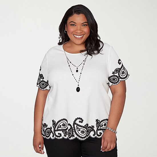 Alfred Dunner Crowd Pleaser Womens Plus Crew Neck Short Sleeve T-Shirt