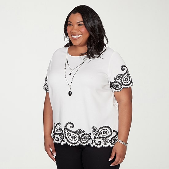 Alfred Dunner Crowd Pleaser Womens Plus Crew Neck Short Sleeve T-Shirt