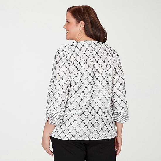 Alfred Dunner Crowd Pleaser Womens Plus Crew Neck 3/4 Sleeve T-Shirt