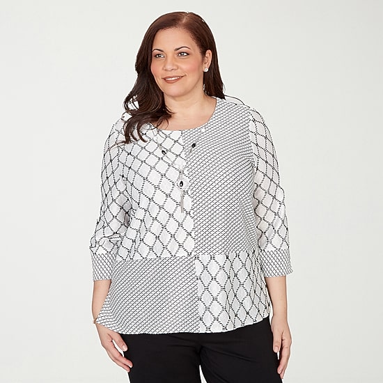Alfred Dunner Crowd Pleaser Womens Plus Crew Neck 3/4 Sleeve T-Shirt