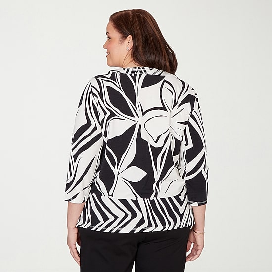 Alfred Dunner Crowd Pleaser Womens Plus V Neck 3/4 Sleeve T-Shirt