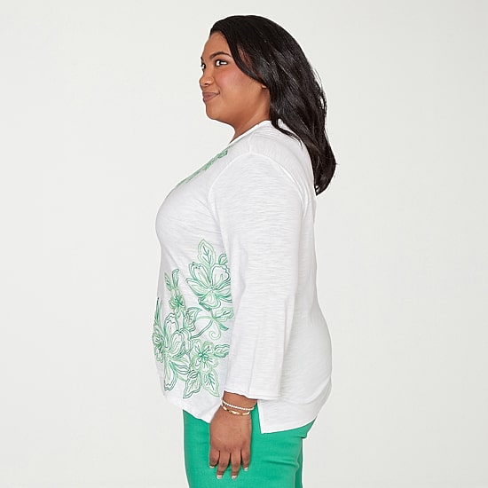 Alfred Dunner Resort Living Womens Plus V Neck Long Sleeve T-Shirt