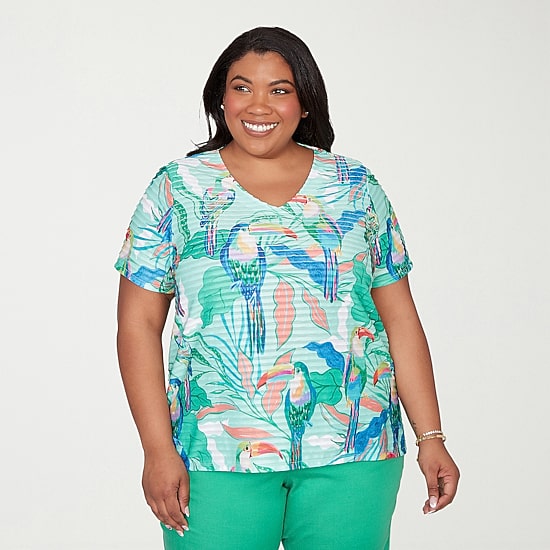 Alfred Dunner Resort Living Womens Plus V Neck Short Sleeve T-Shirt