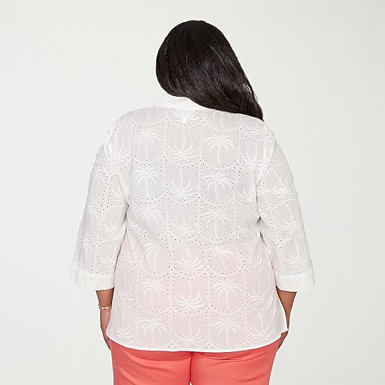 Alfred Dunner Resort Living Womens 3/4 Sleeve Blouse