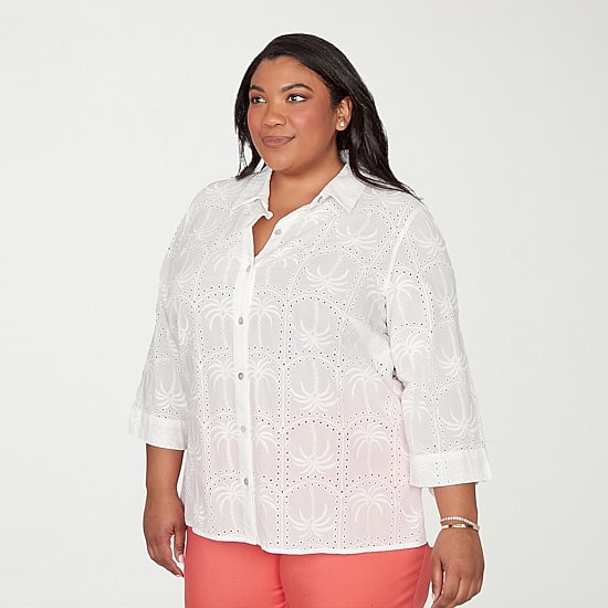 Alfred Dunner Resort Living Womens 3/4 Sleeve Blouse