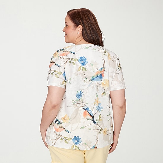Alfred Dunner Out Of The Blue Womens Plus V Neck Short Sleeve T-Shirt