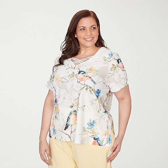 Alfred Dunner Out Of The Blue Womens Plus V Neck Short Sleeve T-Shirt