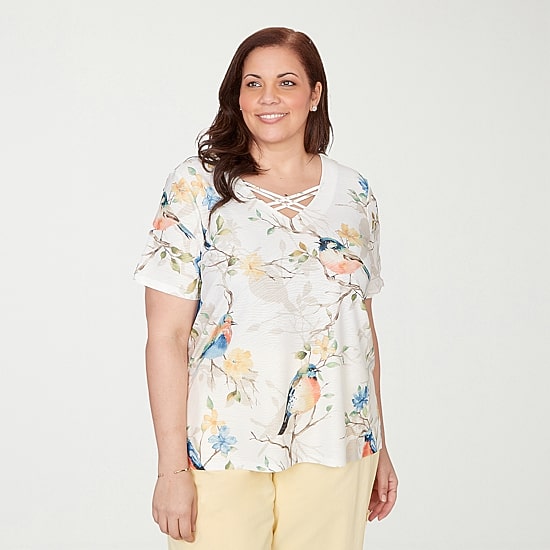 Alfred Dunner Out Of The Blue Womens Plus V Neck Short Sleeve T-Shirt