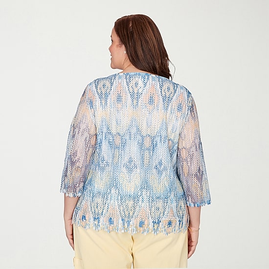 Alfred Dunner Out Of The Blue Womens Plus Crew Neck 3/4 Sleeve T-Shirt