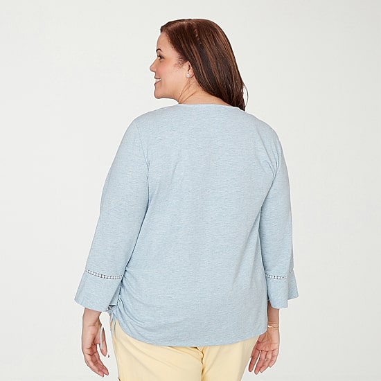 Alfred Dunner Out Of The Blue Womens Plus Keyhole Neck 3/4 Sleeve T-Shirt