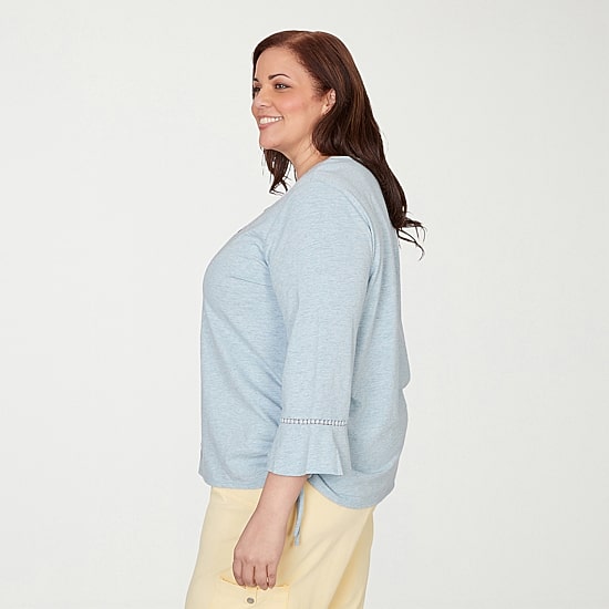 Alfred Dunner Out Of The Blue Womens Plus Keyhole Neck 3/4 Sleeve T-Shirt