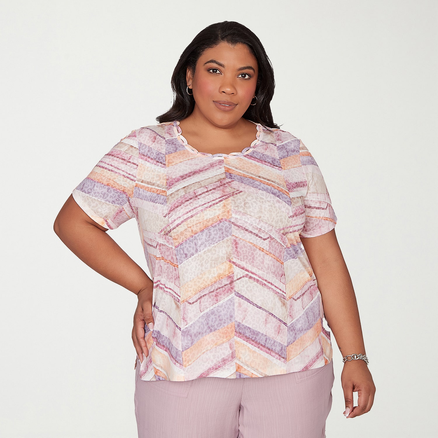 Alfred Dunner Vintage Charm Womens Plus Crew Neck Short Sleeve T-Shirt