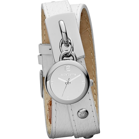Liz Claiborne Womens White Leather Double-Wrap Charm Watch
