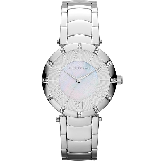 Liz Claiborne® Womens Silver-Tone Mother-of-Pearl Bracelet Watch